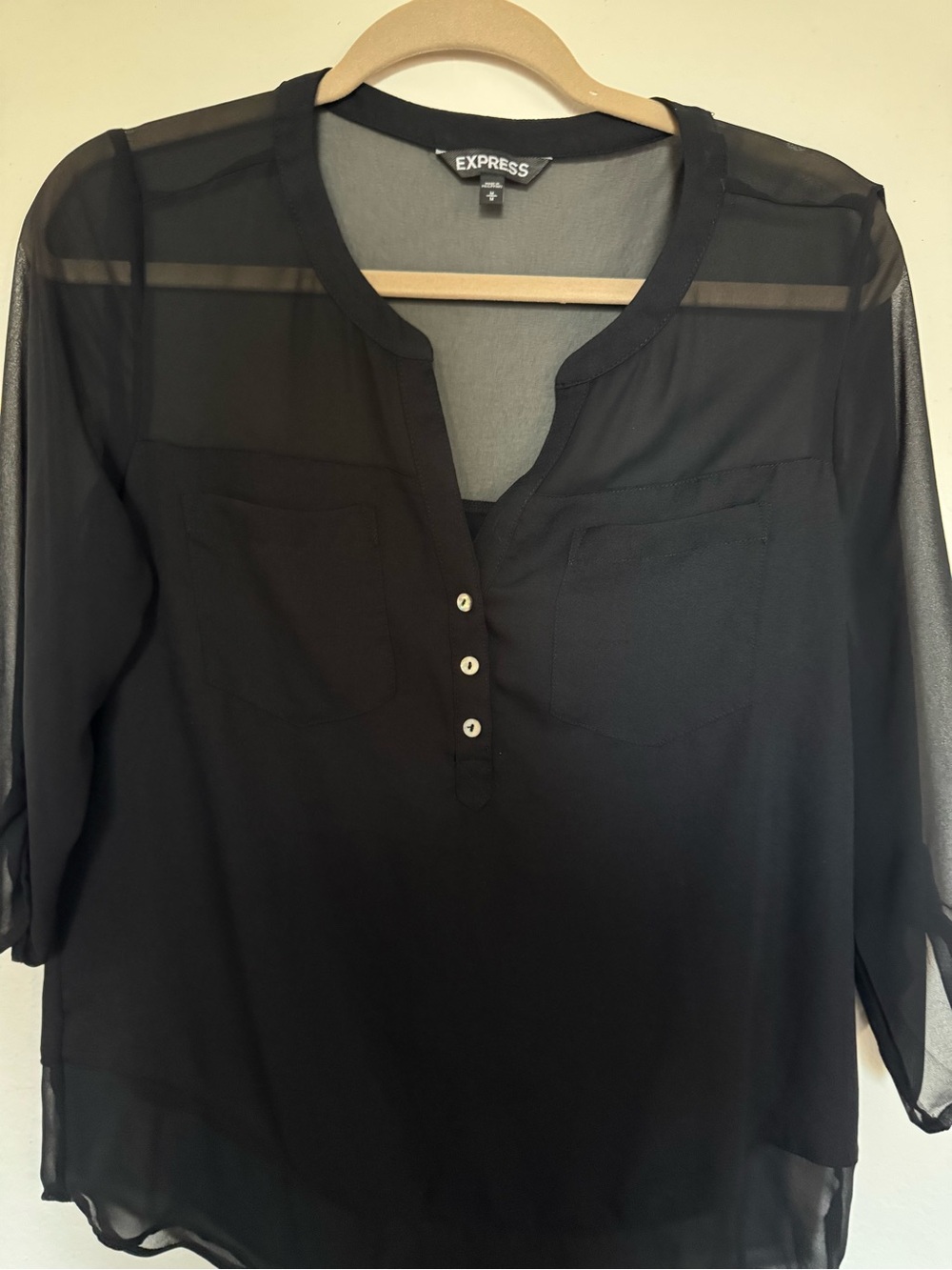 Express Black Sheer Henley Blouse